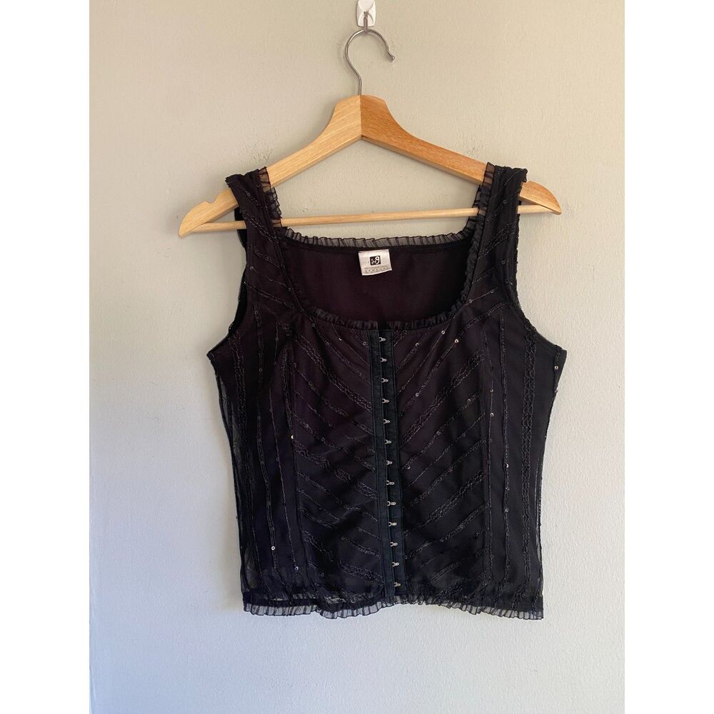 Y2k In9 International Newport Group Milkmaid Corset Black Small Emo Sequin Top